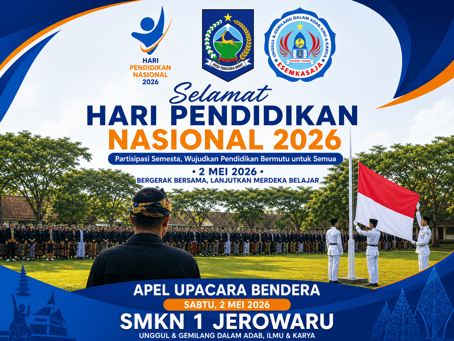 SMKN 1 Jerowaru Gelar Apel Upacara Bendera Hari Pendidikan Nasional 2026 dengan Busana Adat Sasak